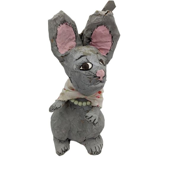 Paper mache mouse gray pink handmade  folk art home decor 11 in Novelty - Picture 1 of 8